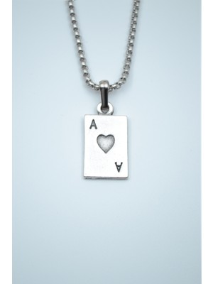 IDR Minimal Maça As Poker İskambil Gümüş Kaplama Örme Zincir Kolye