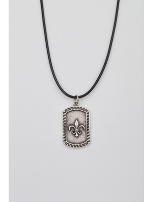 IDR Fleur-de-lis Zambak Künye Kolye - Örme İthal Zincirli Unisex Gümüş Kaplama - 60 cm