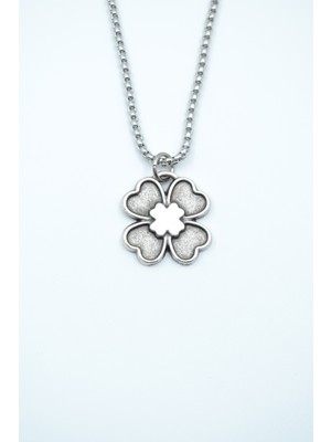 IDR Dört Yapraklı Yonca Gümüş Kaplama Örme Zincir Kolye