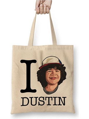 Toyaso Stranger Things I Love Dustin Bez Çanta Uzun Saplı Alışveriş Çantası Plaj Çantası