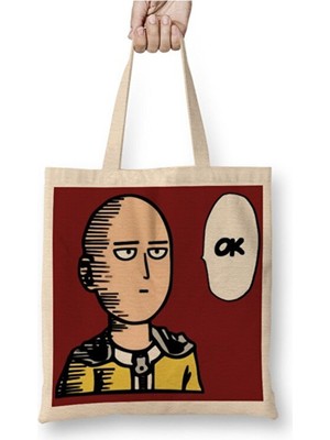 Toyaso One Punch Man Bez Çanta Uzun Saplı Alışveriş Çantası Plaj Çantası