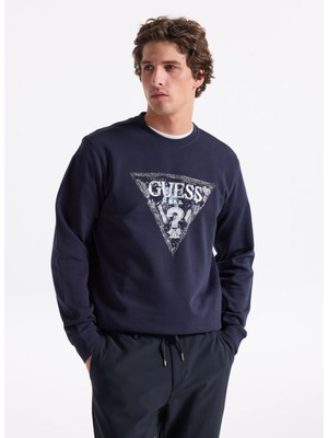 Guess Bisiklet Yaka Lacivert Erkek Sweatshırt M5YQ05K68I4-G7V2 Triangle Erkek Sw