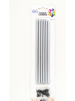 Pasta Mumu 15 cm Metalik Gümüş Gri Renk Çubuk Mum 6 Adet