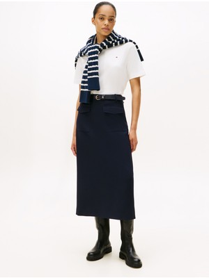 Tommy Hilfiger Yuvarlak Yaka Düz Beyaz Kadın T-Shirt WW0WW47458YBL