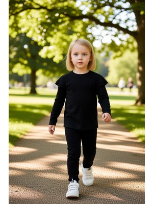 PayBuy Kız Çocuk Pamuklu Fitilli Üst ve Geniş Paça Tayt Takımı Kaliteli Şık Rahat  Günlük