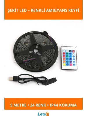 Letsii Rgb Kumandalı 30 LED USB Aydınlatma Şeridi 5m