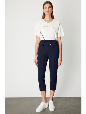 On Kadın Önü Çimalı Dar Paça Eşofman Altı 64138 Lacivert