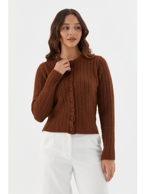 Shopping Shop Bisiklet Yaka Fitilli Triko Hırka Kahve