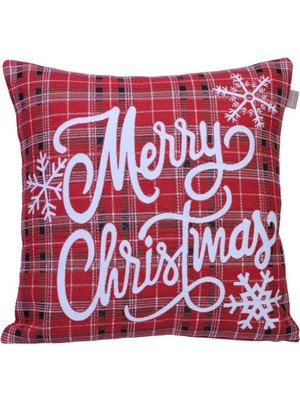 Believe Belıeve Ekoseli Merry Chrıstmas Jakarlı  Dokuma  Goblen Dekoratif Yılbaşı Kırlent 45*45