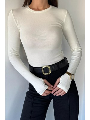 Gülseli Kadın Bisiklet Yaka Uzun Kol Likralı Slim Fit Body Bluz P-00018604