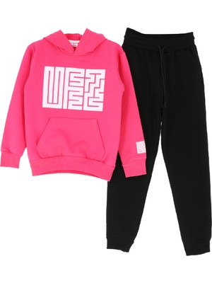 Modanino Kız Çocuk 2 Iplik Küfe Yazı Görselli Kapüşonlu Alt-Üst Takım 12374