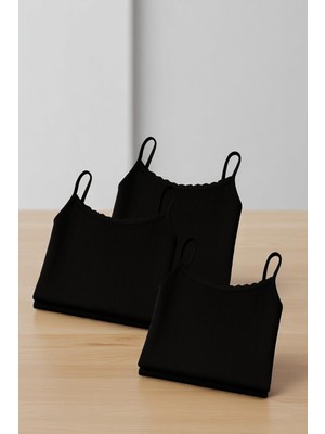 Alissa Kadın %100 Pamuklu Jakarlı Yumuşak Kumaş Siyah Ip Askılı 3'lü Atlet Wİ3K13LK4E.3L