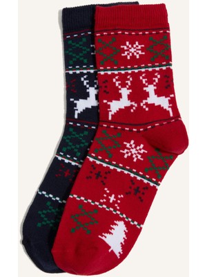 DeFacto Kız Çocuk Yılbaşı Temalı 2'li Pamuklu Uzun Çorap G3870A8NS