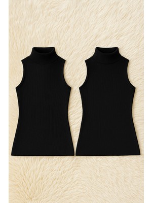 Alissa Kadın Pamuklu Likralı Raporlu Ribana Sıfır Kol Balıkçı Yaka Penye 2'li Atlet W6K4K6T5KA