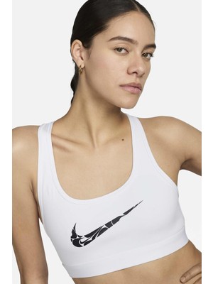 Nike Dri-Fit Swoosh Graphic Light Support Bra Kadın Spor Bra Beyaz