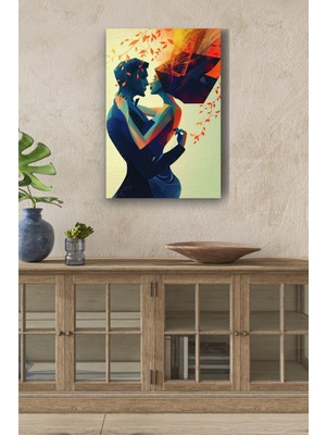 Birbirine Sarılmış Kadın ve Erkek 2d Yağlı Boya Görünümlü Hd Dijital Baskı Dikey Kanvas Tablo 21