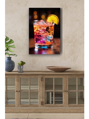 Limon ve Buz Detaylı Kokteyl Yağlı Boya Görünümlü Hd Dijital Baskı Dikey Kanvas Tablo 523