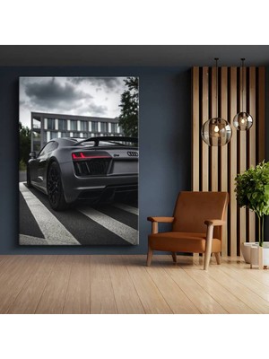 Audi R8 Mat Siyah Süper Araba Kanvas Tablo Alman Quattro Otomobil Tablo