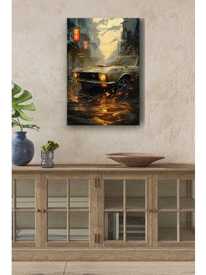 Eski Araba Yağlı Boya Görünümlü Hd Dijital Baskı Dikey Kanvas TABLO645