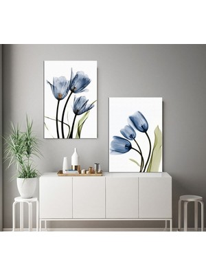 Çiçek Temalı Dekoratif Hd Baskı Dikey Kanvas Tablo (2 Li Set Olarak Satılmaktadır) Şık Dekor