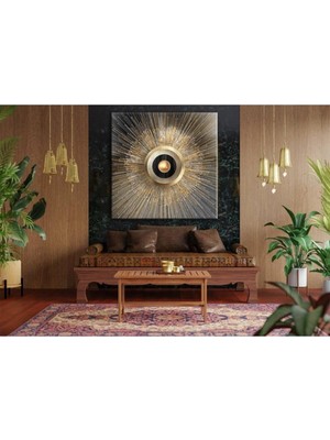 Modern Lüks Altın Geometrik Soyut Dekoratif Hd Dijital Baskı Kare Kanvas Tablo Dekoratif
