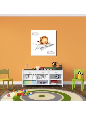 Dekoratif Kare Kanvas Çocuk Odası Soft Uçan Aslan Tablosu