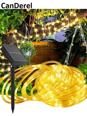 TeknoClass Hortum Kaplama Sarı Solar Güneş Enerjili 12 Metre 100 LED Şerit LED Aydınlatma Dekorasyon Dış Mekan