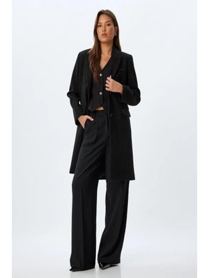 Koton Uzun Kruvaze Kaşe Kaban Ters Yaka Düğmeli Cepli