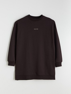 LC Waikiki Kahverengi Paris Nakışlı Kadın Sweatshirt TUNIK_8684691171304