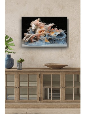 Rengarenk Renkler Içerisindeki At Yatay Yağlı Boya Görünümlü Hd Baskı Kanvas Tablo