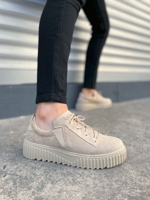Joy Ayakkabı JY502 Bold Bağcıklı Süet Erkek Günlük Sneaker Ayakkabı Skt - Krem