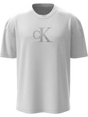 Calvin Klein Jeans Bisiklet Yaka Baskılı Beyaz Erkek T-Shirt LV04RC857GYAA Ss Center Monogram Eu