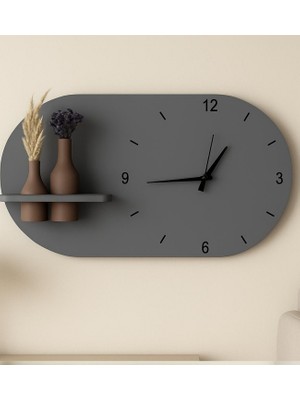 Nera Tasarım Modern Tasarım Raflı Nera Duvar Saati 75X45 Gri