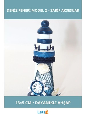 Letsii Ahşap Marin Deniz Feneri Dekoratif 13X5 cm