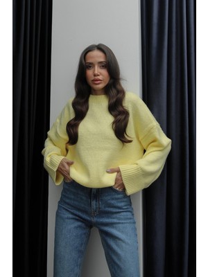 Havoş Sarı Mary Bisiklet Yaka Oversize Triko Kazak