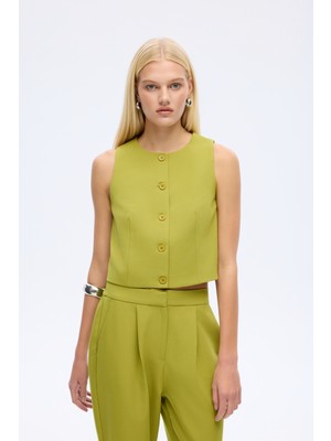 Quzu Düğme Detaylı Yelek Ceket Olive