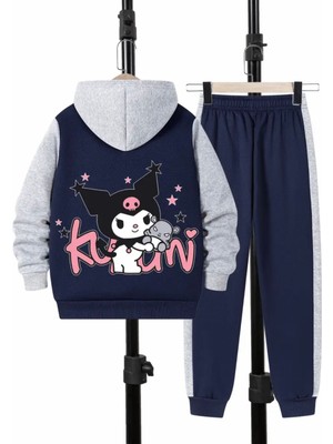 Punix Kids Punıx Kıds Özel Üretim Kapüşonlu Kurominin Oyuncağı Baskılı Trend Çift Renk Kışlık Kız Çocuk  Eşofman Takımı