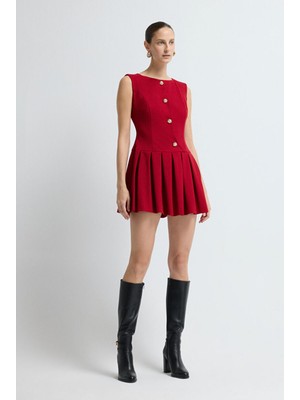 Adl Pileli  Kolsuz Elbise Kirmizi 12445939000
