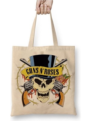 Toyaso Guns N' Roses Bez Çanta Uzun Saplı Alışveriş Çantası Plaj Çantası