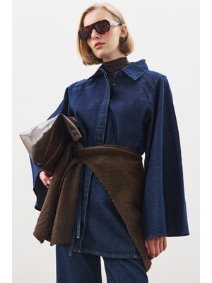 Manuka Geniş Pelerin Kollu Denim Gömlek Indigo