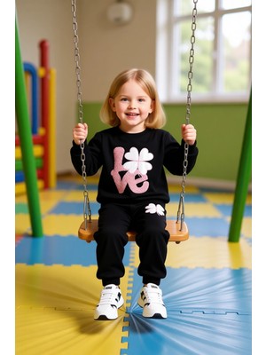 FRM Kız Çocuk Günlük Ayıcık Detaylı Pamuklu Ince Eşofman Takımı Kaliteli Şık Rahat