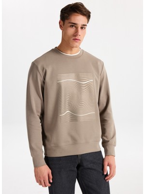 gmg firenze Gmg Fırenze Bisiklet Yaka Koyu Bej Erkek Sweatshırt GU25MFW08024