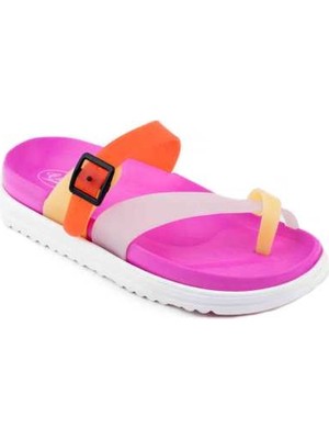 Calx Zenne Z310 Lux Parmak Arası Terlik Fuşya - Beyaz 38 Numara