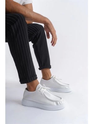 SLW170 Tornado Bağcıklı Cilt Erkek Günlük Spor Klasik Ayakkabı Bt - Beyaz