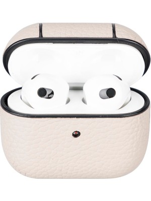 AbbasShop Apple Airpods 3.nesil Uyumlu Deri Kılıf Juni Erc3 Bej