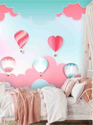 Dreamwall Uçan Balonlar Desenli Isı ve Ses Yalıtımlı Tekstil Duvar Kağıdı