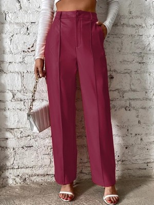 Nnstartshopping  Kadın Önden Fermuarlı Cepli Geniş Kesim Lame Deri Pantolon