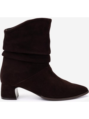 Valmenti Kadın Hakiki Deri Kahverengi Süet Topuklu Bot 51 8056 Bn Bot SK25-26 Kahve Suet