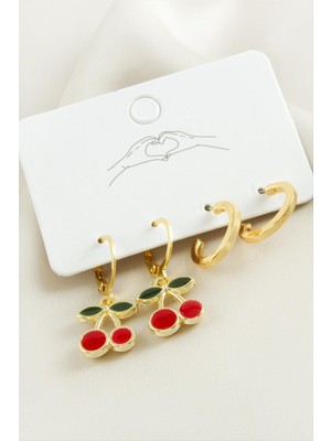 Fantastik Store 4 Adet Kiraz Mineli Halka Küpe