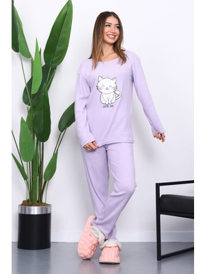 İmaj Butik Lila Kışlık Pamuklu İnterlok Pijama Takımı